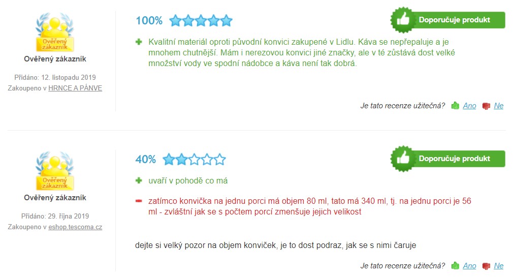 Recenze a zkušenosti s moka konvičkou Tescoma Paloma 6