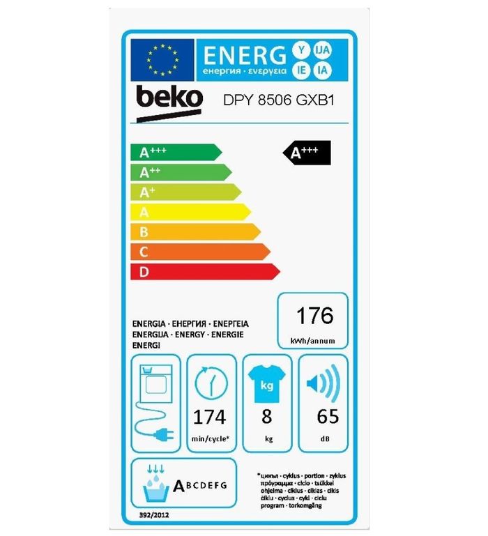 Beko DPY 8506 GXB1 energetický štítek