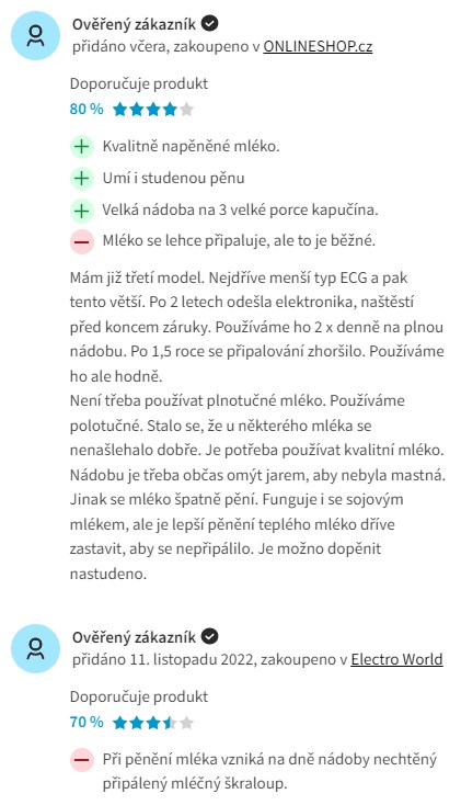 Recenze a zkušenosti s napěňovačem mléka ECG NM 216