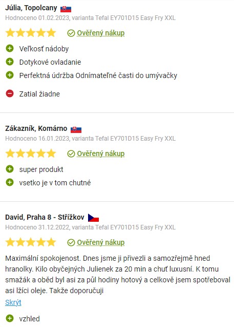 Recenze a zkušenosti s horkovzdušnou fritézou Tefal EY201815