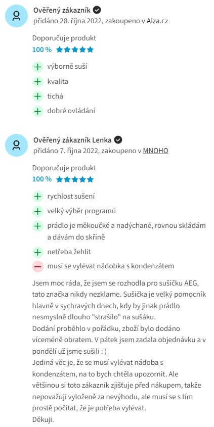 Recenze a zkušenosti se sušičkou prádla AEG ProSense T6DBG28SC