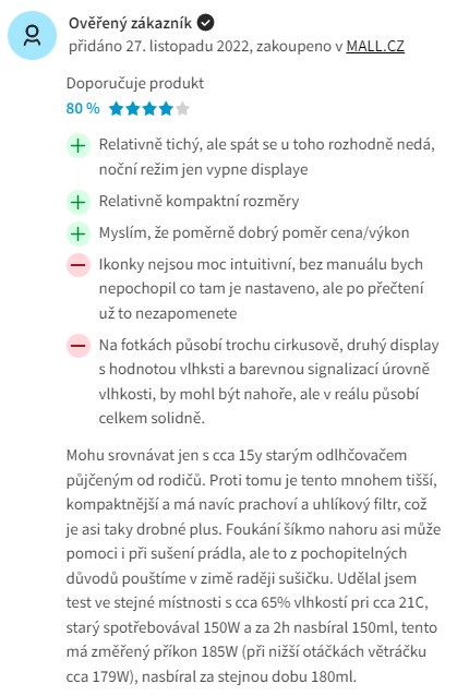 Recenze a zkušenosti s odvlhčovačem vzduchu TrueLife DH5 Touch