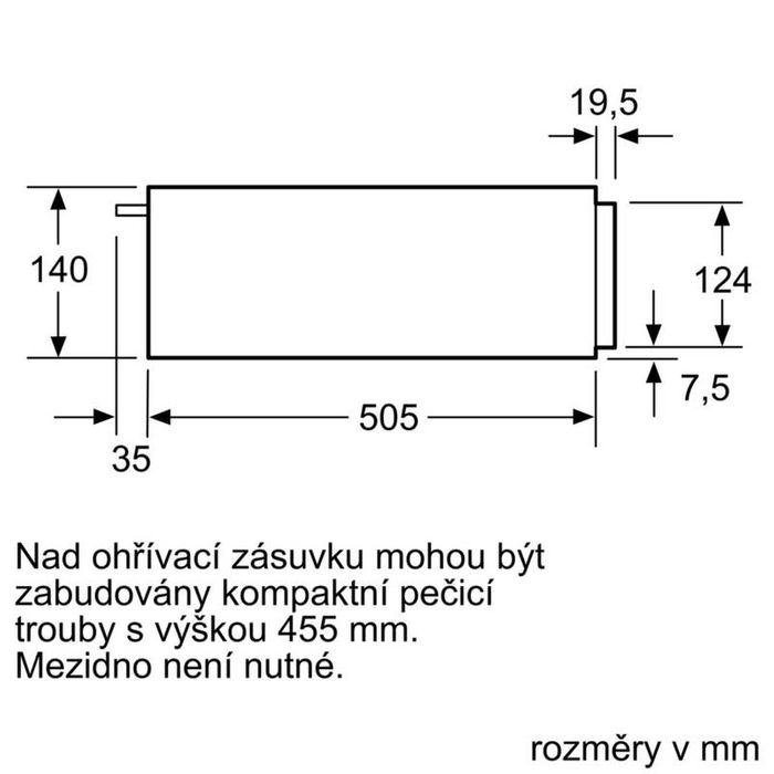 Rozměry ohřevné zásuvky Bosch BIC510NS0