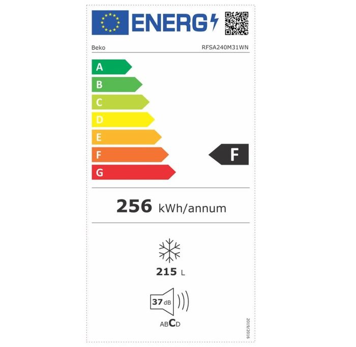 Mraznička Beko RFSA240M31WN energetický štítek