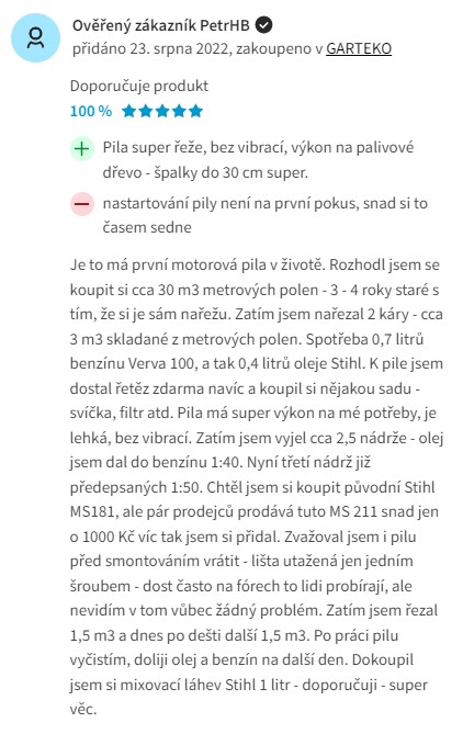 Recenze a zkušenosti s řetězovou pilou Stihl MS 211